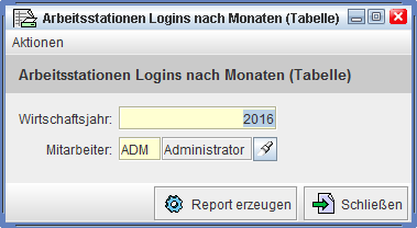 Eingabedialog - Arbeitsstationen Logins nach Monaten