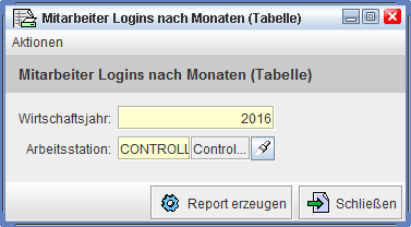 Eingabedialog - Mitarbeiter Logins nach Monaten
